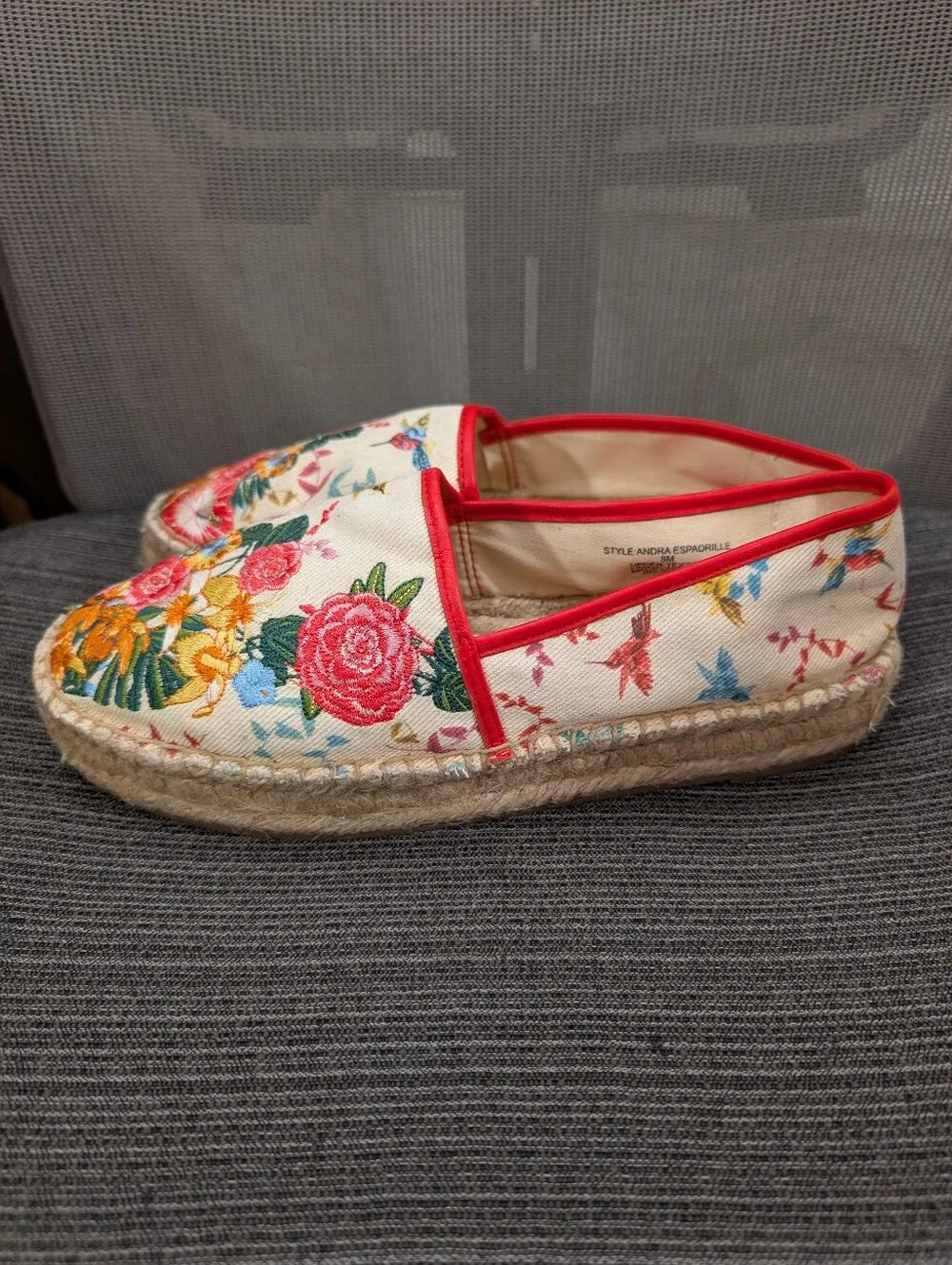 Johnny Was Andra Floral Embroidered Espadrille Flats Size 8 Boho Slip-On